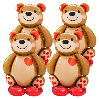 Let's Party! 3D站立氣球 愛心小熊 約90cm, 愛心小熊 咖啡色 + 紅色, 4個