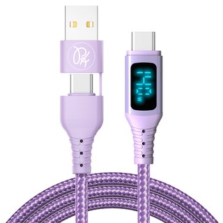 PICKOGEN 皮克全 二合一 雙Type-C/USB-A TO Type-C PD充電傳輸線 140W VAW數顯 QC4.0 1.8m 紫色, 1條