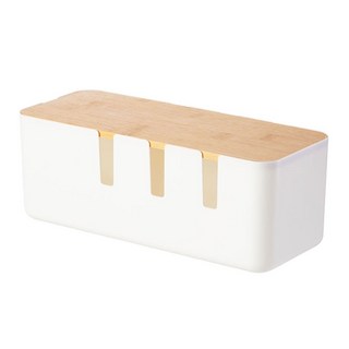 實木電線收納盒, 白橡木色, 1個