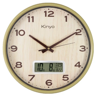 Kinyo LCD顯示木紋掛鐘 13吋 CL-207 670g, 木紋