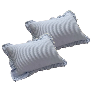 沐慕家居水洗棉裙邊枕套，霧霾藍，2入，柔軟舒適，浪漫裙邊設計, 2個, 74 x 48cm