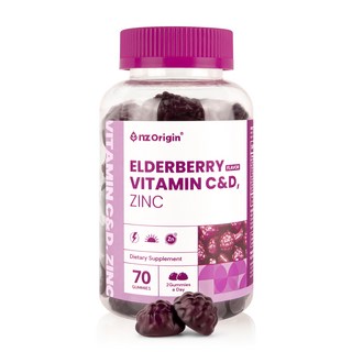 nz Origin 維他命C&D鋅軟糖 接骨木莓口味, 70顆, 1罐