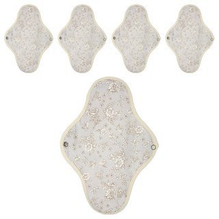 Weasly 媽媽親製純棉布衛生棉 灰色花朵 大型, 5個, 1入