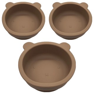 矽膠吸盤小熊碗 3入組 - 300ml/155g - 可微波 耐熱220度, 可可棕色, 3個