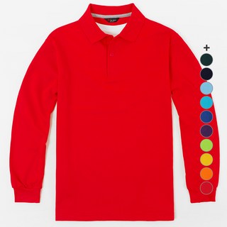 T-sense 長袖彩色Polo衫, 紅色