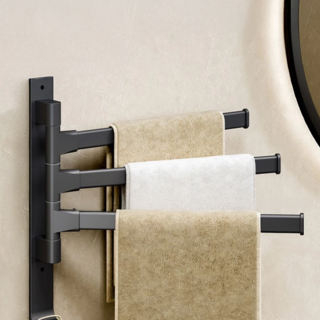 毛巾架 3桿 經典黑 太空鋁 浴室收納 180度旋轉 免釘安裝, 28 x 31.5 x 3cm, 1個