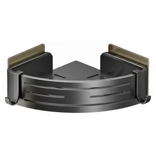 DANLE 丹樂 廚房浴室壁掛鋁合金三角籃 三角置物架 + 無痕貼 2個 + 螺絲包 30 x 22 x 6.8cm 340g, 消光灰色, 1個