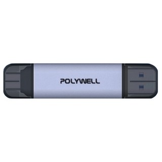 POLYWELL USB3.0 高速讀卡器 SD + TF 雙插頭附掛繩 73 x 17 x 10.4mm 15g, PW15-T02-A037, 深空灰, 1個