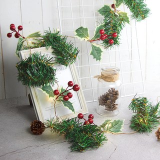 aibo 電池款 紅果子松針聖誕裝飾燈 20燈 2米長, 暖白色, 1組