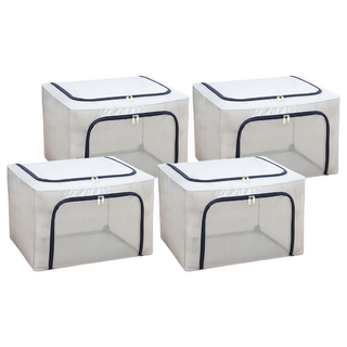 樂邦 雙開口PVC鋼架衣服收納箱 66L, 深藍色, 4個