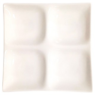 SSUEIM 4格方形陶瓷盤 柔白色 22x22公分 韓國產, 白色, 1個