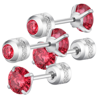 耀眼美人 閃耀紅寶石50分雙鋯石鑽鈦閃耀不銹鋼耳環 4個, 紅寶石