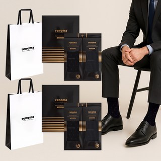 레노마 남성용 신사 정장 도트 양말 4족 + 쇼핑백 2p 세트