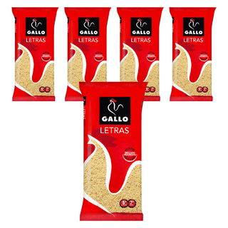 GALLO 公雞牌 字母造型麵LETRAS 西班牙原裝進口 杜蘭小麥製成 滾水煮5-7分鐘, 250g, 5包