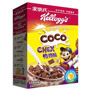 Kellogg's 家樂氏 COCO 可可猴 格格脆巧克力, 含維生素A/B1/B2/C/E 含鈣鐵, 非油炸, 330g, 1盒