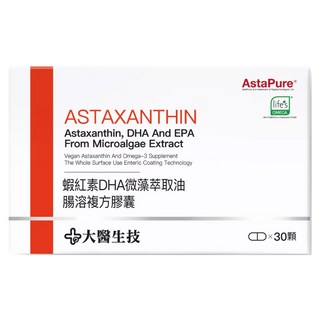 大醫生技 蝦紅素DHA微藻萃取油腸溶複方膠囊, 30顆, 0.6g, 1盒