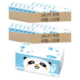 p&LiFE 奈芙 抽取式 萌熊生活紙 2層 100張, 48包, 2箱