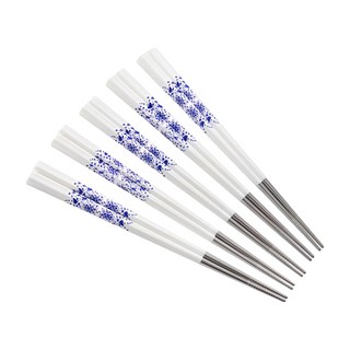 BUFFALO 牛頭牌 小牛彩晶鋼筷, 長23cm 5雙, 白色青花瓷, 1組