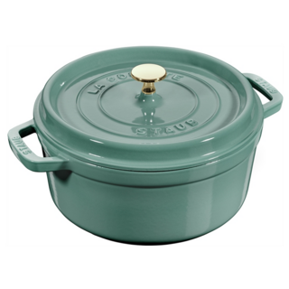 Staub 圓形琺瑯鑄鐵鍋 創新鍋蓋設計 適合長時間烹調, 24cm, 莫蘭迪綠, 1個