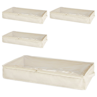 YOUFONE 麻棉布透視款衣物棉被收納袋 床底收納, 74 x 45 x 19cm, 米白, 4個