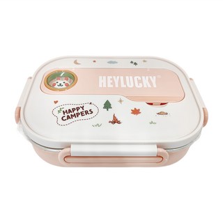 A&R 316不鏽鋼4格餐盤組, 食品級PP外殼, 耐高溫, 附316餐盤+湯碗+餐具組, 容量1500ML, 兔兔款, 餐具 + 湯碗, 1組