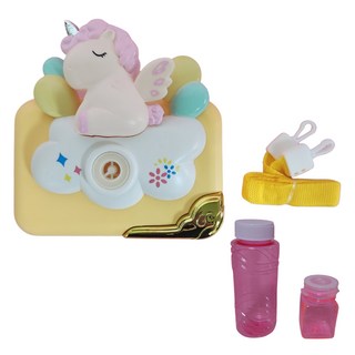 自動相機造型泡泡機 + 補充液 + 掛繩組合, 夢幻獨角獸黃色