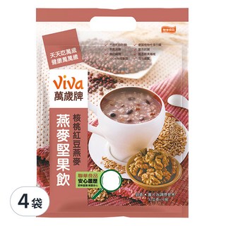 ViVa 萬歲牌 燕麥堅果飲 核桃紅豆燕麥 多種穀物 豐富膳食纖維 添加核桃杏仁果顆粒, 32g, 4袋