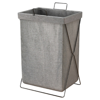 小麥購物 摺疊洗衣籃 附金屬架, 質感灰