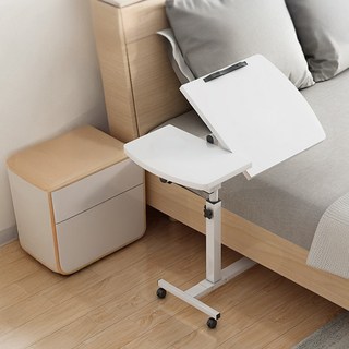 FANCY LIFE 移動式升降邊桌 T01雙檯面, 純白色