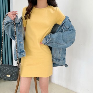 PEONIST 女款短袖迷你平紋針織連身裙, 黃色