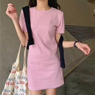 PEONIST 女款短袖迷你平紋針織連身裙, 粉色