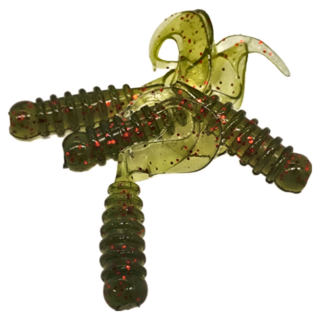 OWNER RB-1 1.5吋 雙捲尾蛆 Ring Twin Tail 歐娜 C'ultiva 針對根釣設計 適用於淡水小搞搞 輕薄尾巴, 西瓜綠 + 紅亮片, 1包