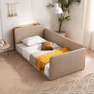 삼익가구 루시 LED 수납 저상형 패밀리 침대 프레임 + 가드 + 풋가드 + 라텍스 7존 독립스프링 매트리스 세트 방문설치, 베이지(프레임,가드,풋가드), 그레이(매트리스)