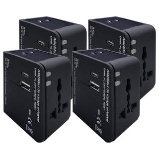 好米 多國旅行充電器 USB接口 + Type-C接口, 黑色, 4個, 55mm