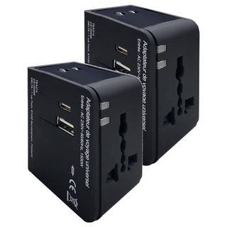 好米 多國旅行充電器 USB接口 + Type-C接口, 黑色, 2個, 55mm