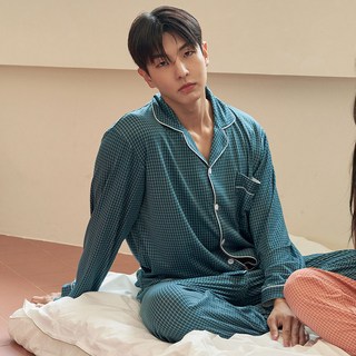 DOSSY 男士蜜桃絨長袖翻領情侶睡衣套裝