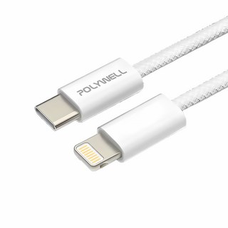 POLYWELL 寶利威爾 Type-C To Lightning 編織快充線 PW15-W45-M924, 2m, 灰白色, 1條
