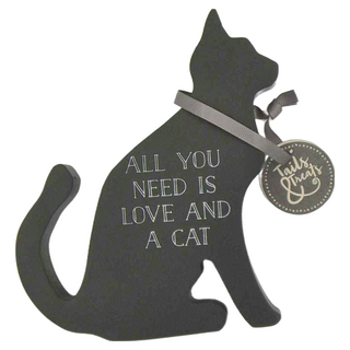 creativeTopss Tails 木質貓咪裝飾掛牌 - "All you need is love and a cat", 黑貓