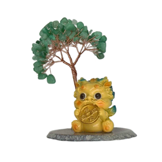 麟鳳呈祥 開運招財貔貅天然水晶樹, 750 x 750 x 1050mm, 黃色貔貅 + 綠水晶