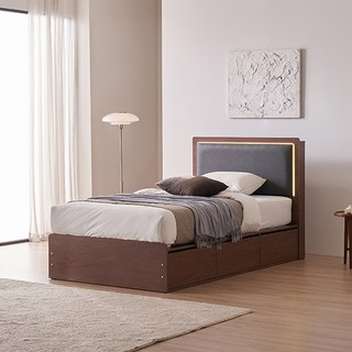 삼익가구 브라이티 엠비언트 LED조명 프리미엄 가죽헤드 수납 호텔 침대 프레임 + 7존 독립스프링 매트리스 세트 방문설치, 그레이+브라운(프레임), 그레(매트리스)