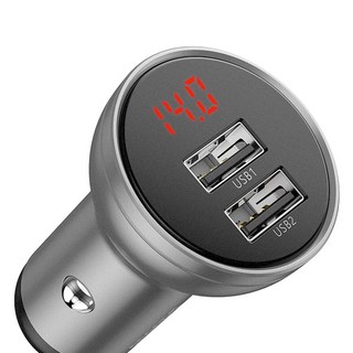 베이스어스 골드 시리즈 듀얼 디스플레이 USB4.8A 차량용 충전기 24W, Baseus Digital Display Dual USB 4.8A Car Charger 24W Silver, 실버