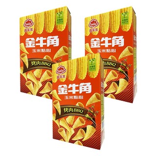 喜年來 大金牛角, 烤肉BBQ風味, 台灣經典零食, 金黃香脆, 濃香涮嘴, 玉米點心, 60g, 3盒