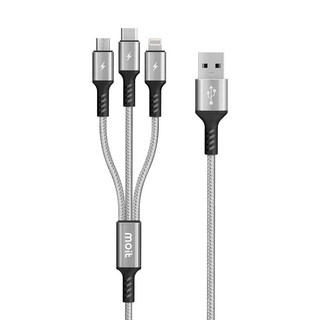 moit 3合1多功能高速充電線 銀色 1入 120cm