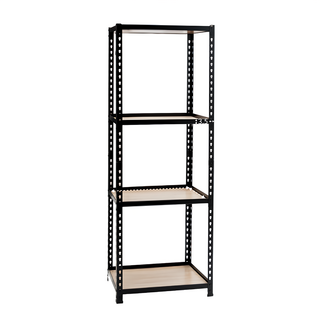AMOS 四層免螺絲角鋼木板貨架 塑合板烤漆鋼材 W 61 x D 31 x H 169 cm, 黑色, 1個