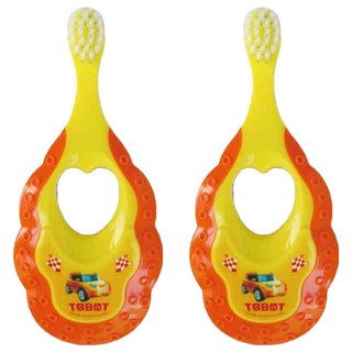 TOBOT 韓國 機器戰士兒童牙刷(1階段0~2歲) 圓形小刷頭 柔軟刷毛, 黃色, 1支, 2支