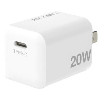 POLYWELL 寶利威爾 PD迷你快充頭 20W Type-C充電頭 豆腐頭 適用蘋果iPhone安卓 PW15-T05-A006, 白色, 1個