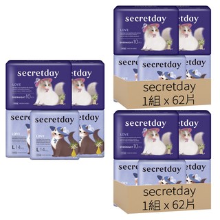 secretday 韓國原裝進口 Love系列 衛生棉 蝶翼, 量多型 29cm + 夜用型 36cm, 2組, 62片
