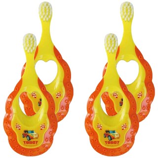 TOBOT 韓國 機器戰士兒童牙刷(1階段0~2歲) 圓形小刷頭 柔軟刷毛, 黃色, 1支, 4支