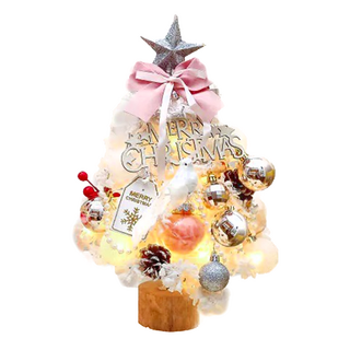 桌上型可愛小巧LED燈聖誕樹 35cm 45cm 綠色樹體暖白燈光, 粉色無雪花, 1個