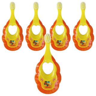 TOBOT 韓國 機器戰士兒童牙刷(1階段0~2歲) 圓形小刷頭 柔軟刷毛, 黃色, 1支, 5支